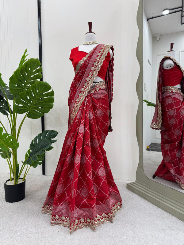 Festive Wear Red Color Karwa Chauth Special Designer Saree