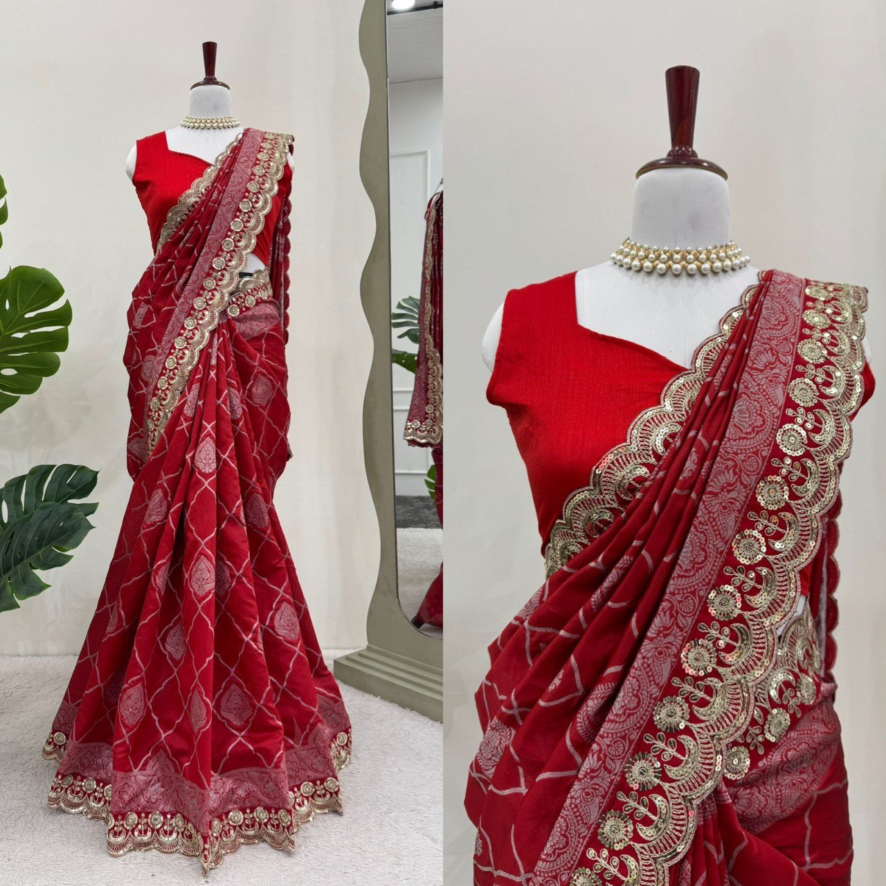 Festive Wear Red Color Karwa Chauth Special Designer Saree