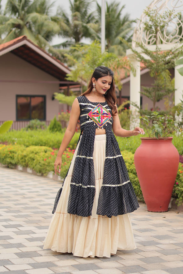 Navratri Wear Black Color Gamathi Work Lehenga Choli With Shrug
