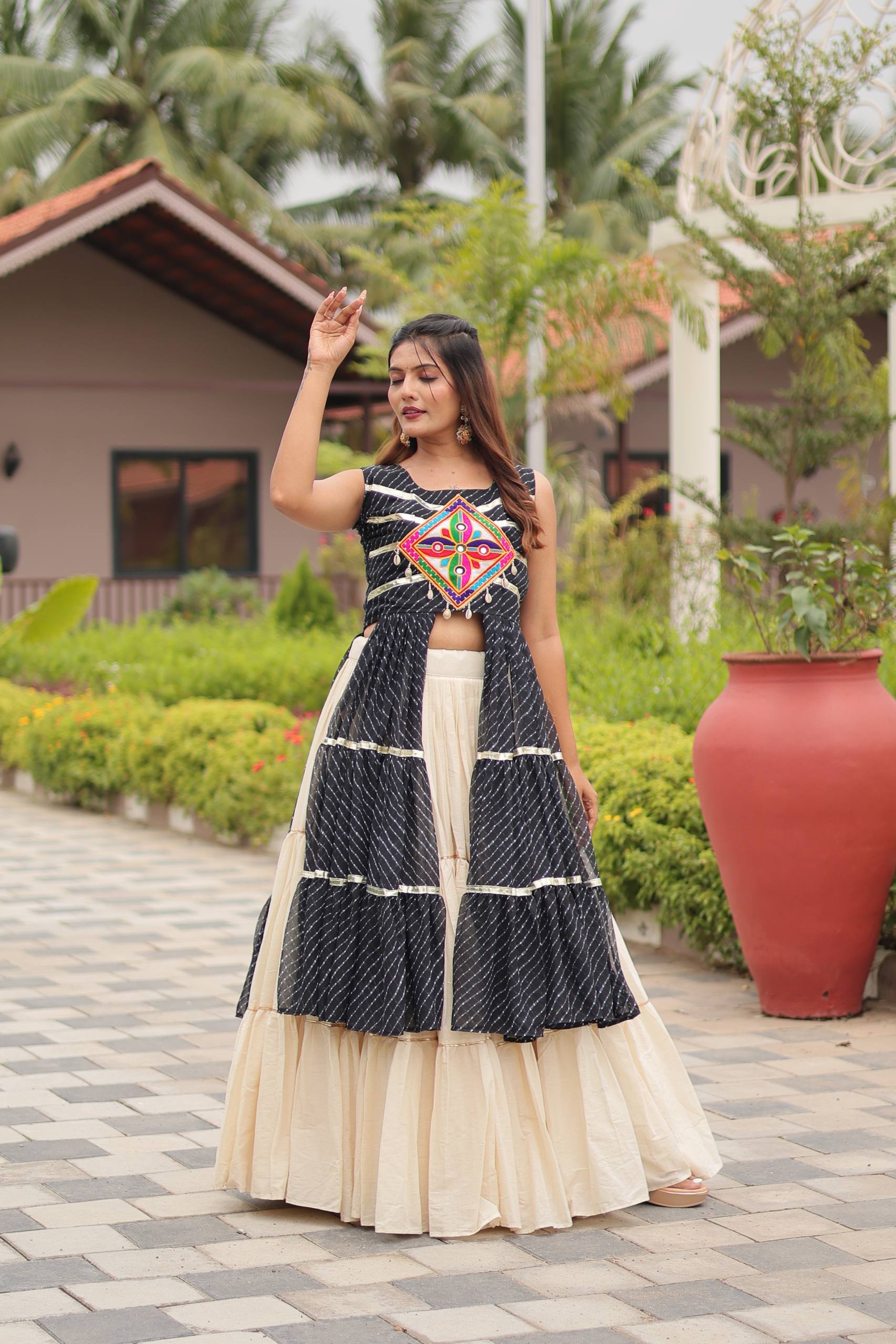 Navratri Wear Black Color Gamathi Work Lehenga Choli With Shrug