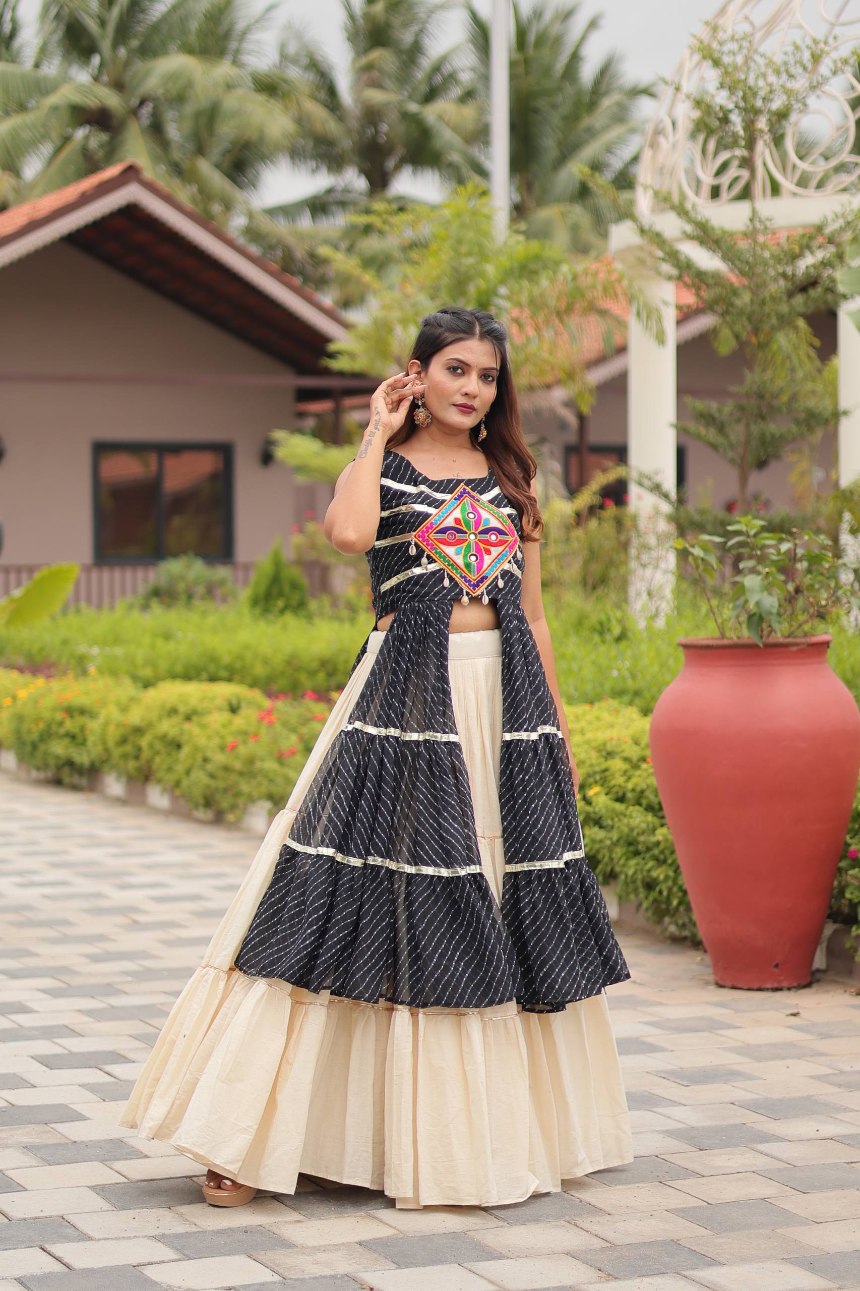 Navratri Wear Black Color Gamathi Work Lehenga Choli With Shrug