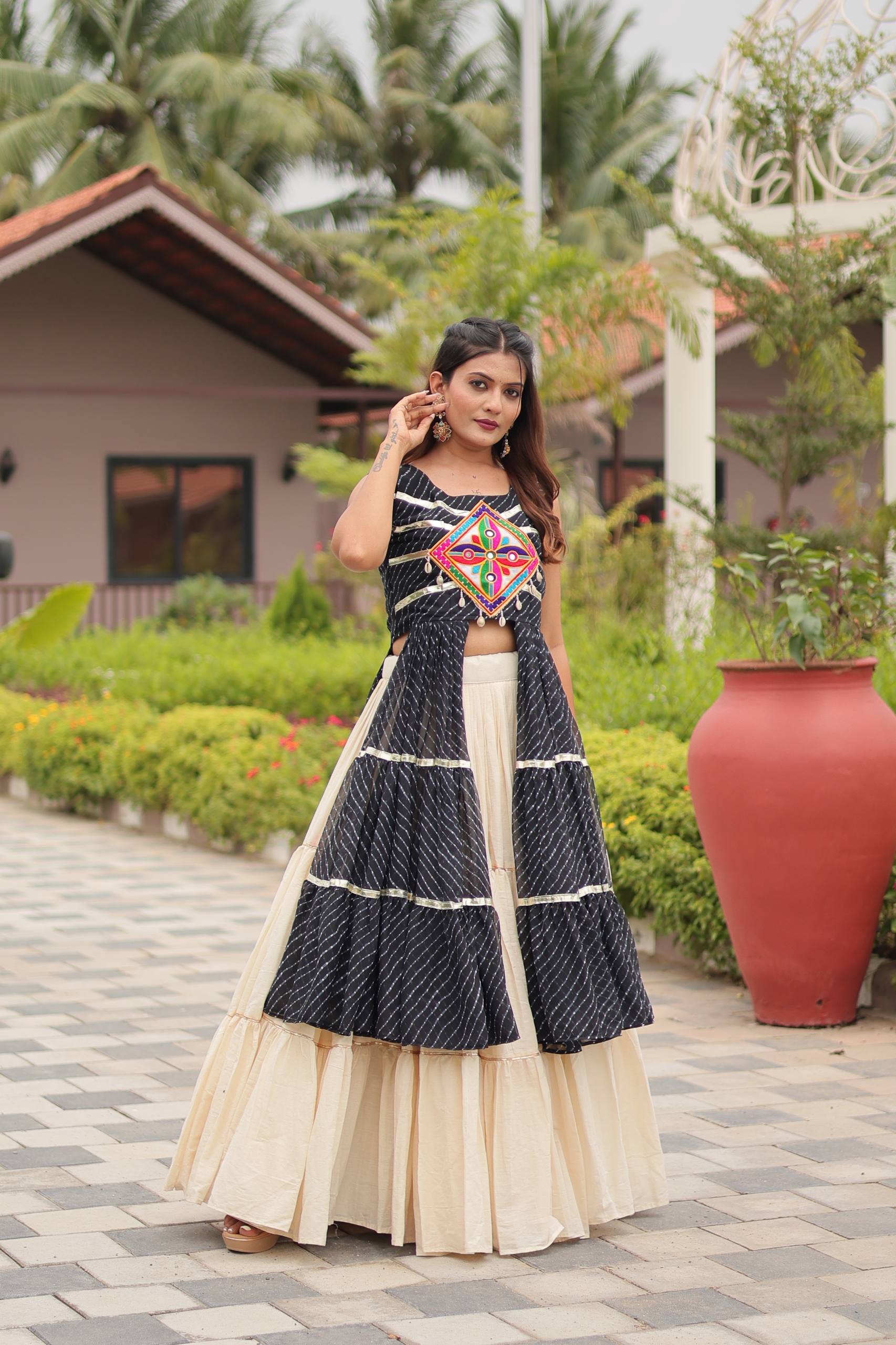 Navratri Wear Black Color Gamathi Work Lehenga Choli With Shrug