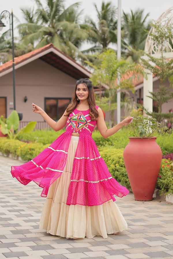 Navratri Wear Pink Color Gamathi Work Lehenga Choli With Shrug