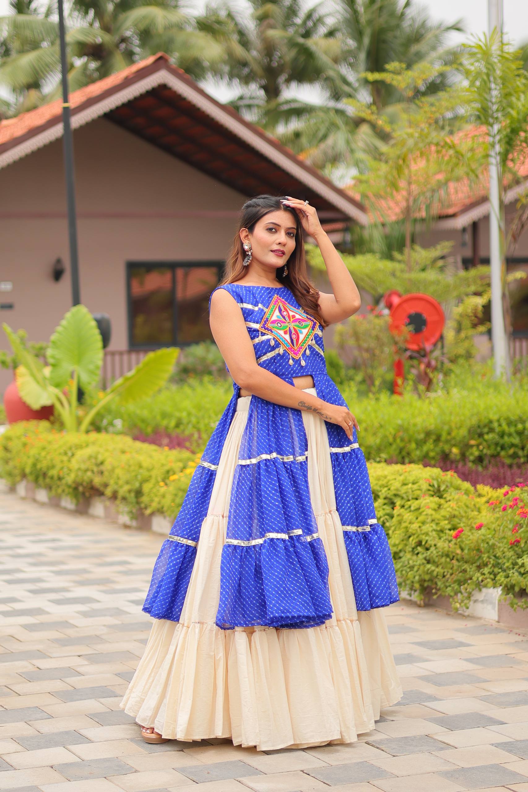 Navratri Wear Blue Color Gamathi Work Lehenga Choli With Shrug