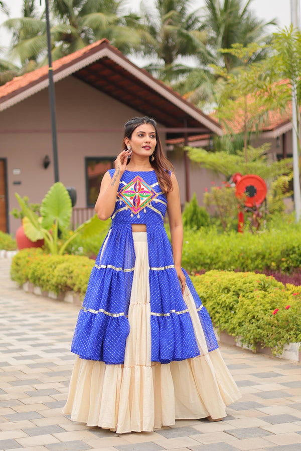 Navratri Wear Blue Color Gamathi Work Lehenga Choli With Shrug