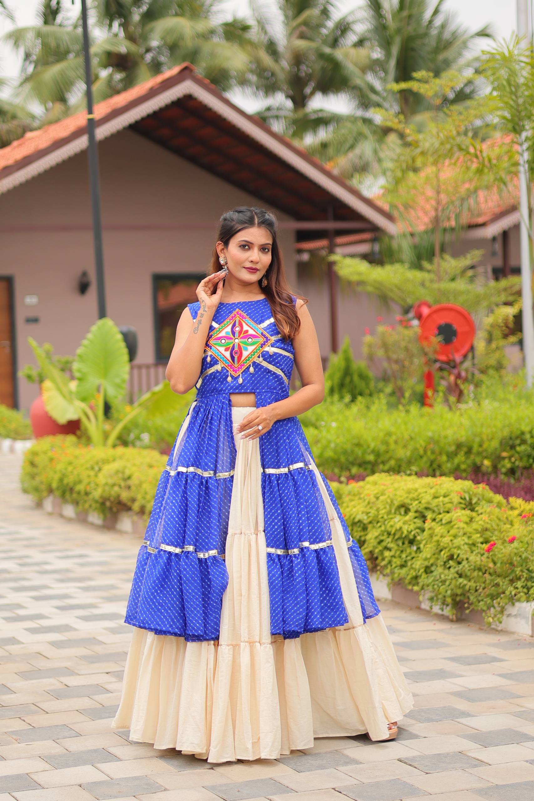Navratri Wear Blue Color Gamathi Work Lehenga Choli With Shrug