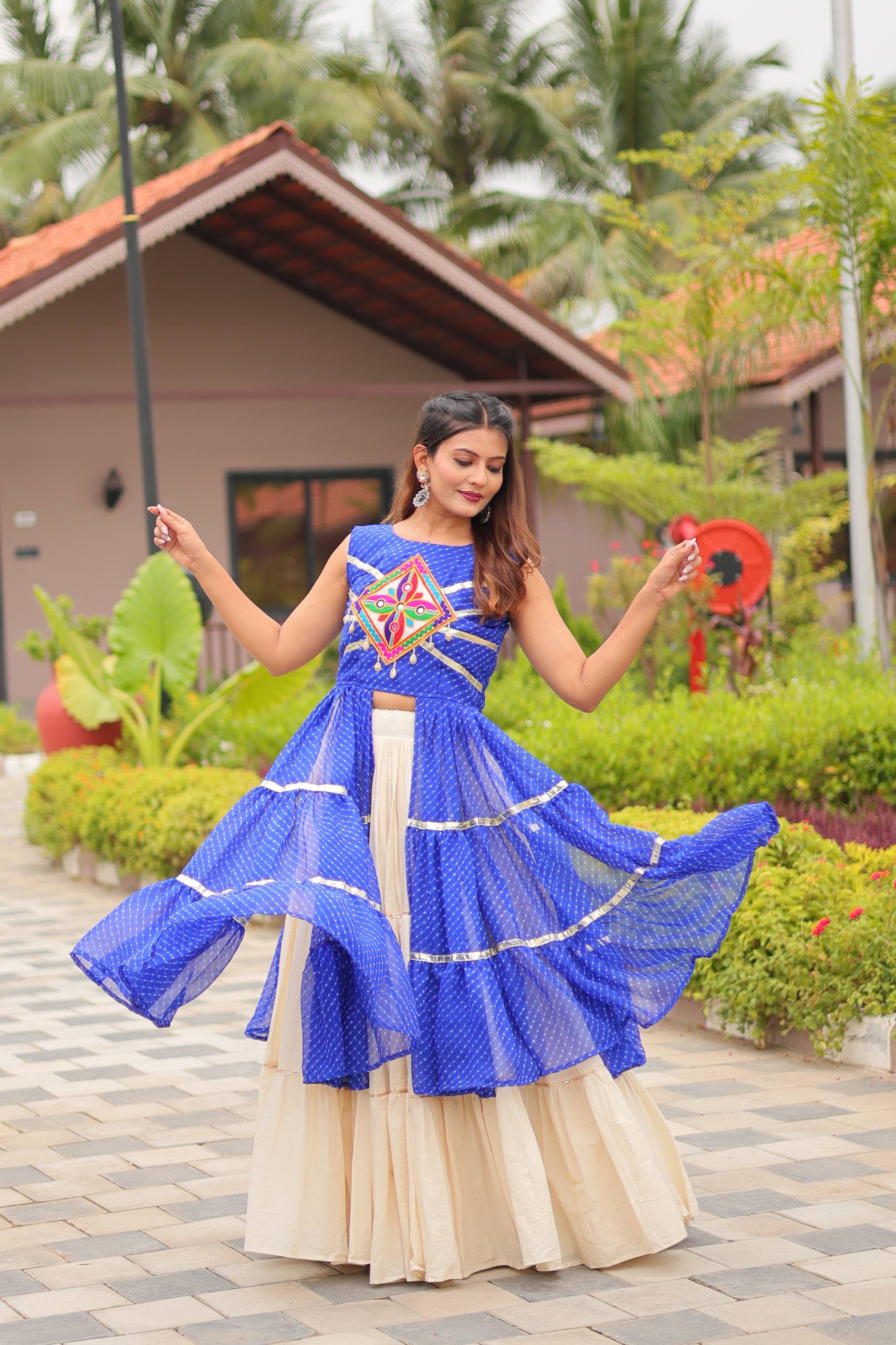 Navratri Wear Blue Color Gamathi Work Lehenga Choli With Shrug