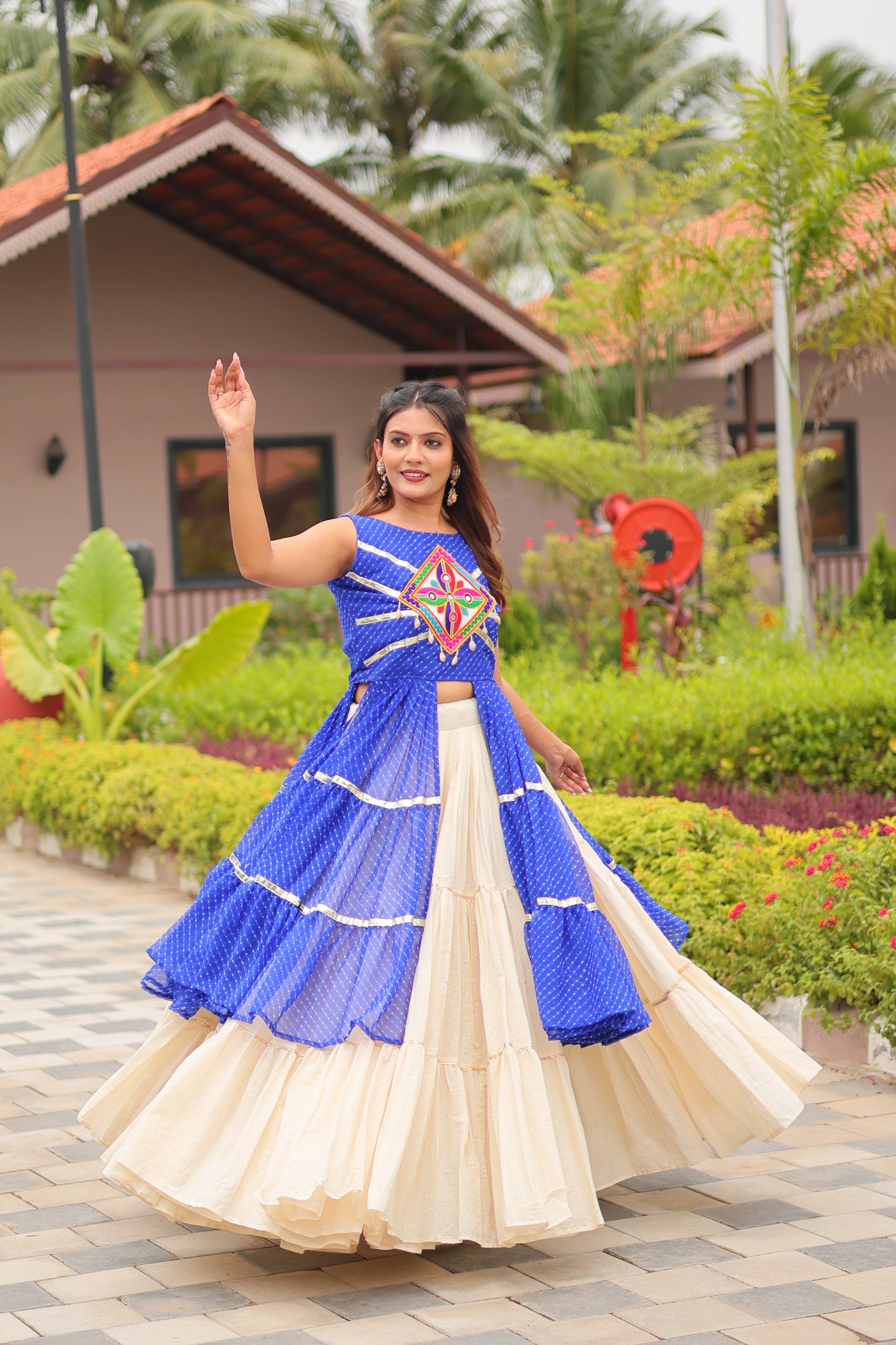 Navratri Wear Blue Color Gamathi Work Lehenga Choli With Shrug