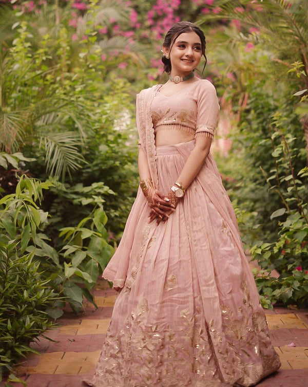 Beautiful Peach Color Designer Lehenga Choli For Girls
