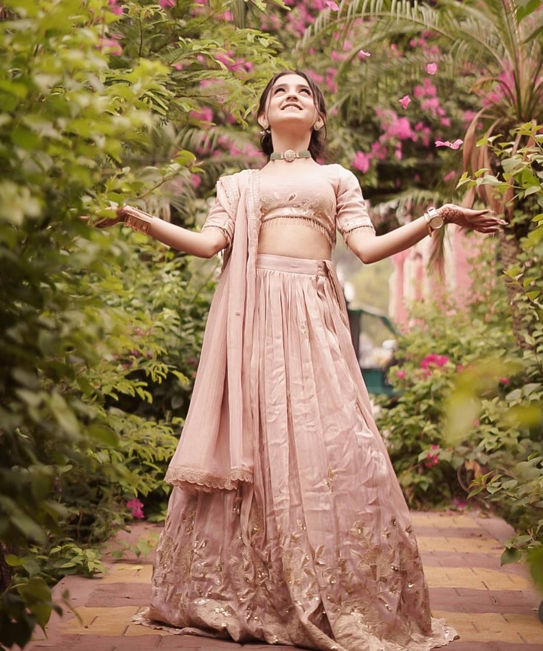 Beautiful Peach Color Designer Lehenga Choli For Girls
