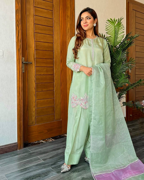 Gorgeous Green Color Designer Farshi Palazzo Suit Set
