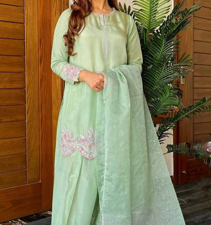 Gorgeous Green Color Designer Farshi Palazzo Suit Set