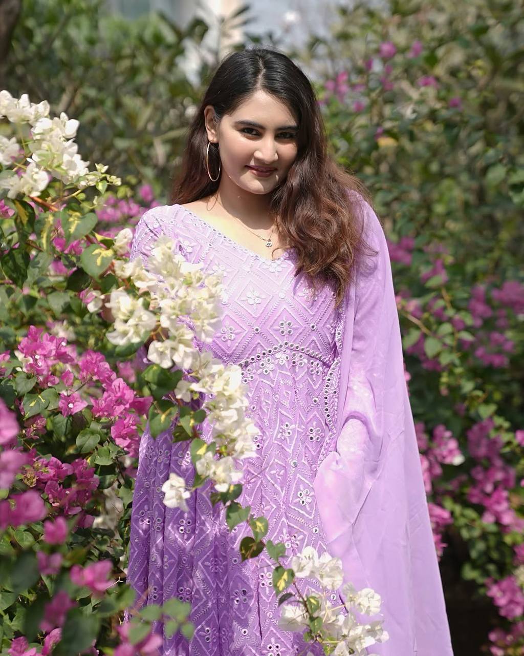 Wedding Wear Lavender Color Faux Blooming With Sequins And Thread Embroidered Work Anarkali Gown