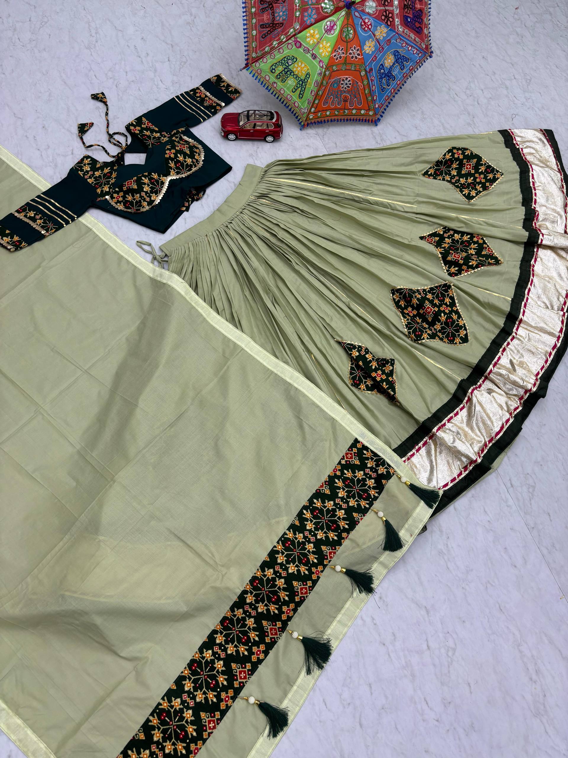 Navratri Special Wear Pista Color Pure Cotton Lehenga Choli