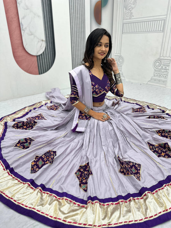 Navratri Special Wear Lavender Color Pure Cotton Lehenga Choli