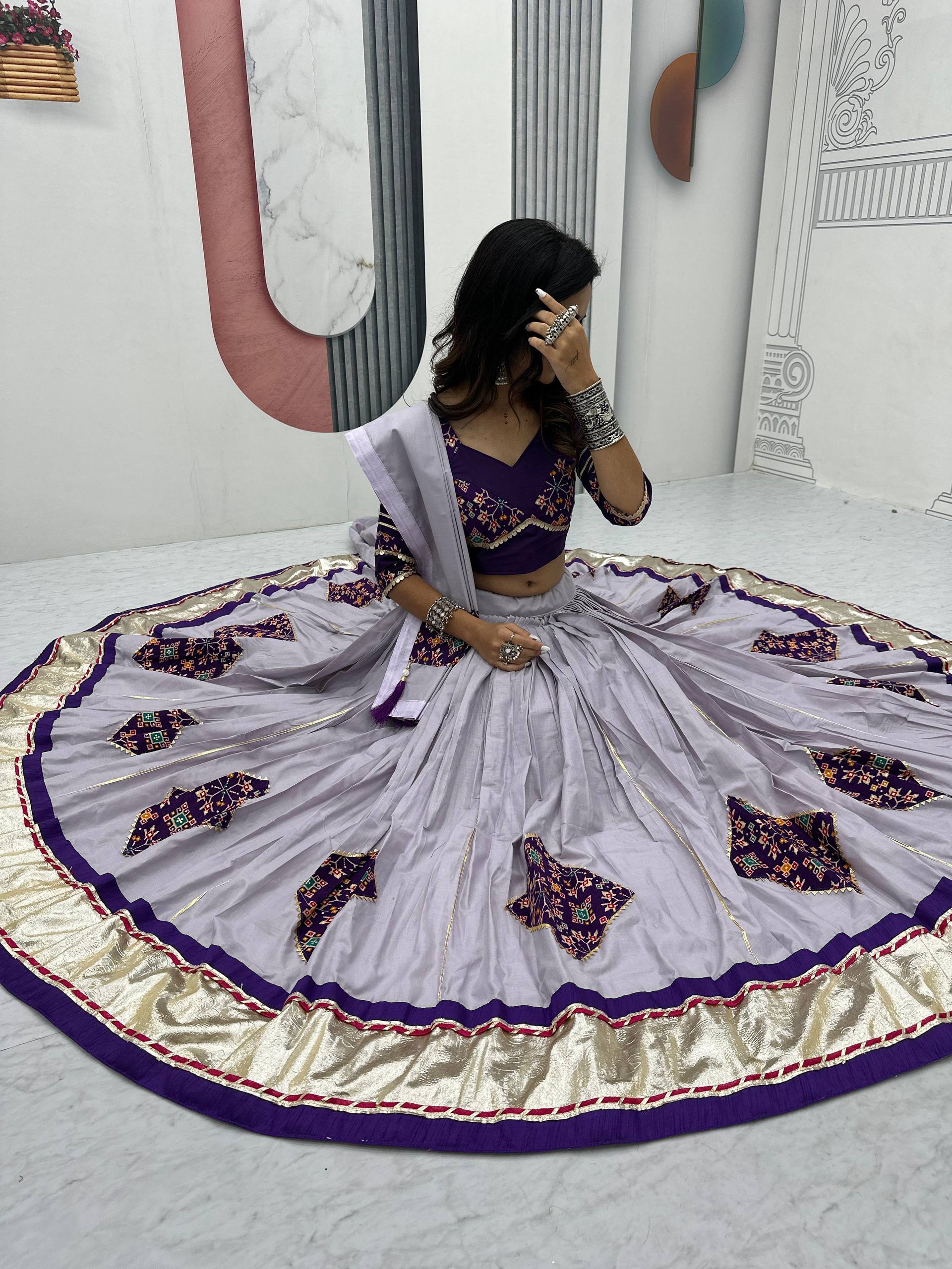 Navratri Special Wear Lavender Color Pure Cotton Lehenga Choli