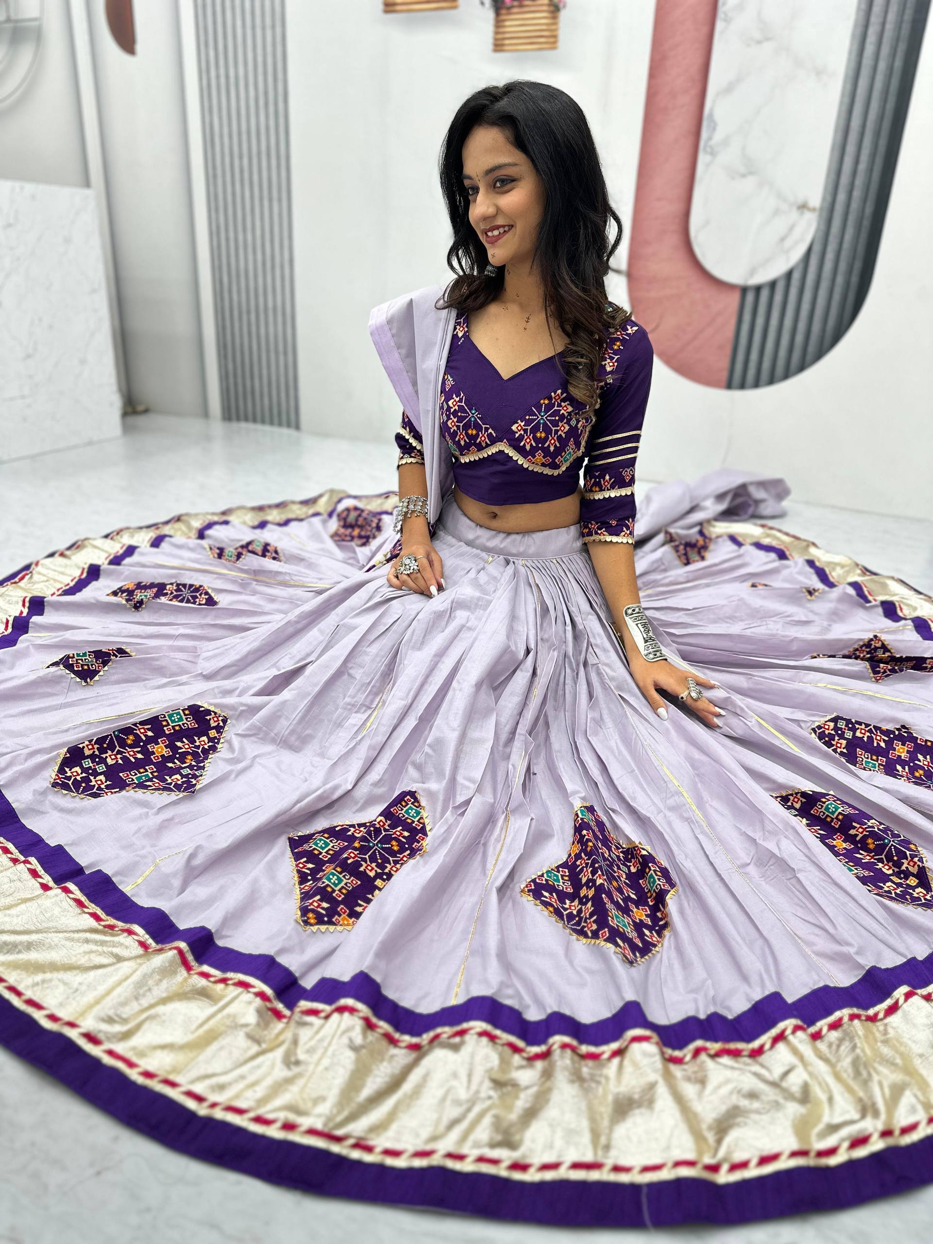 Navratri Special Wear Lavender Color Pure Cotton Lehenga Choli