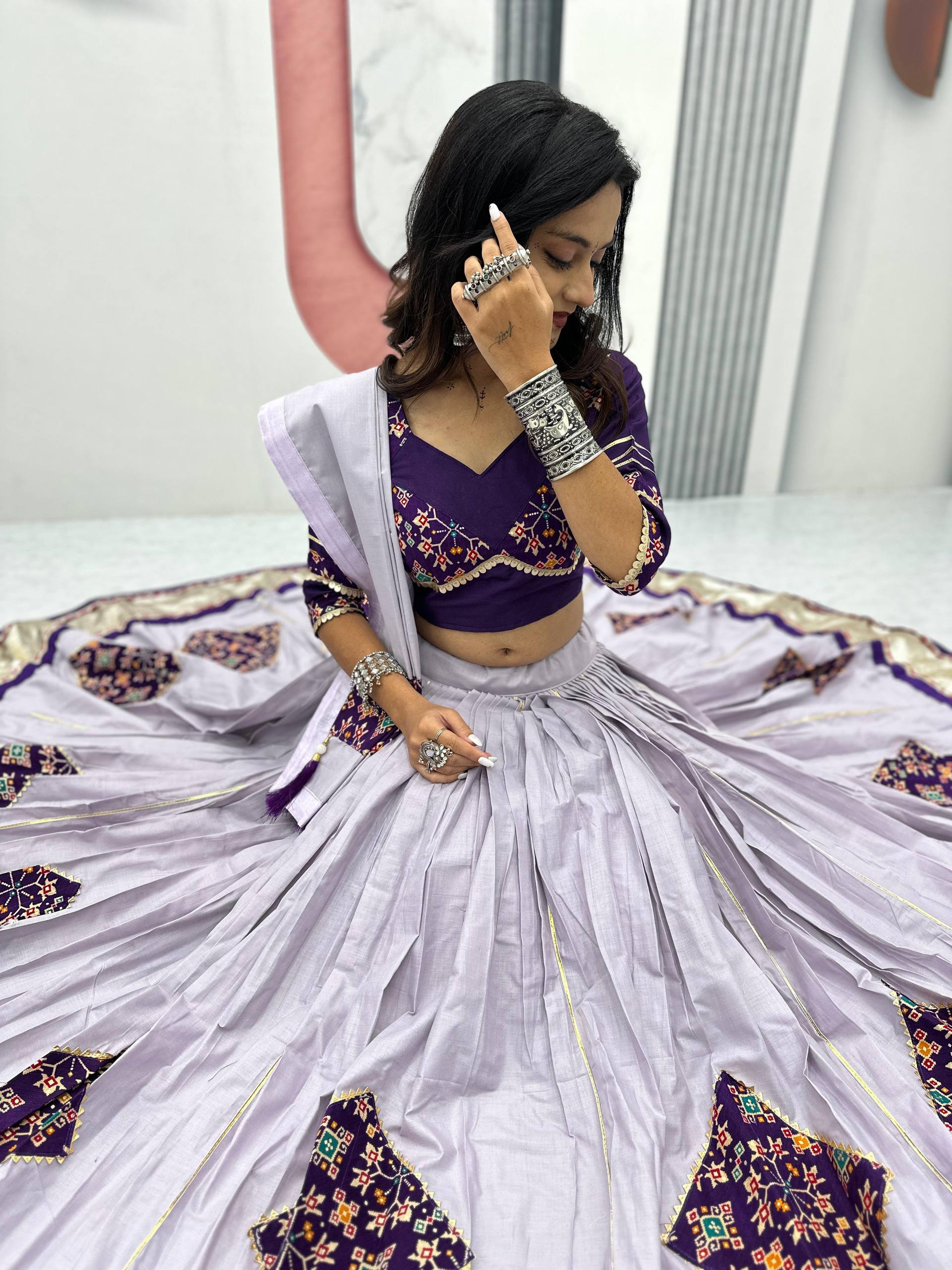 Navratri Special Wear Lavender Color Pure Cotton Lehenga Choli
