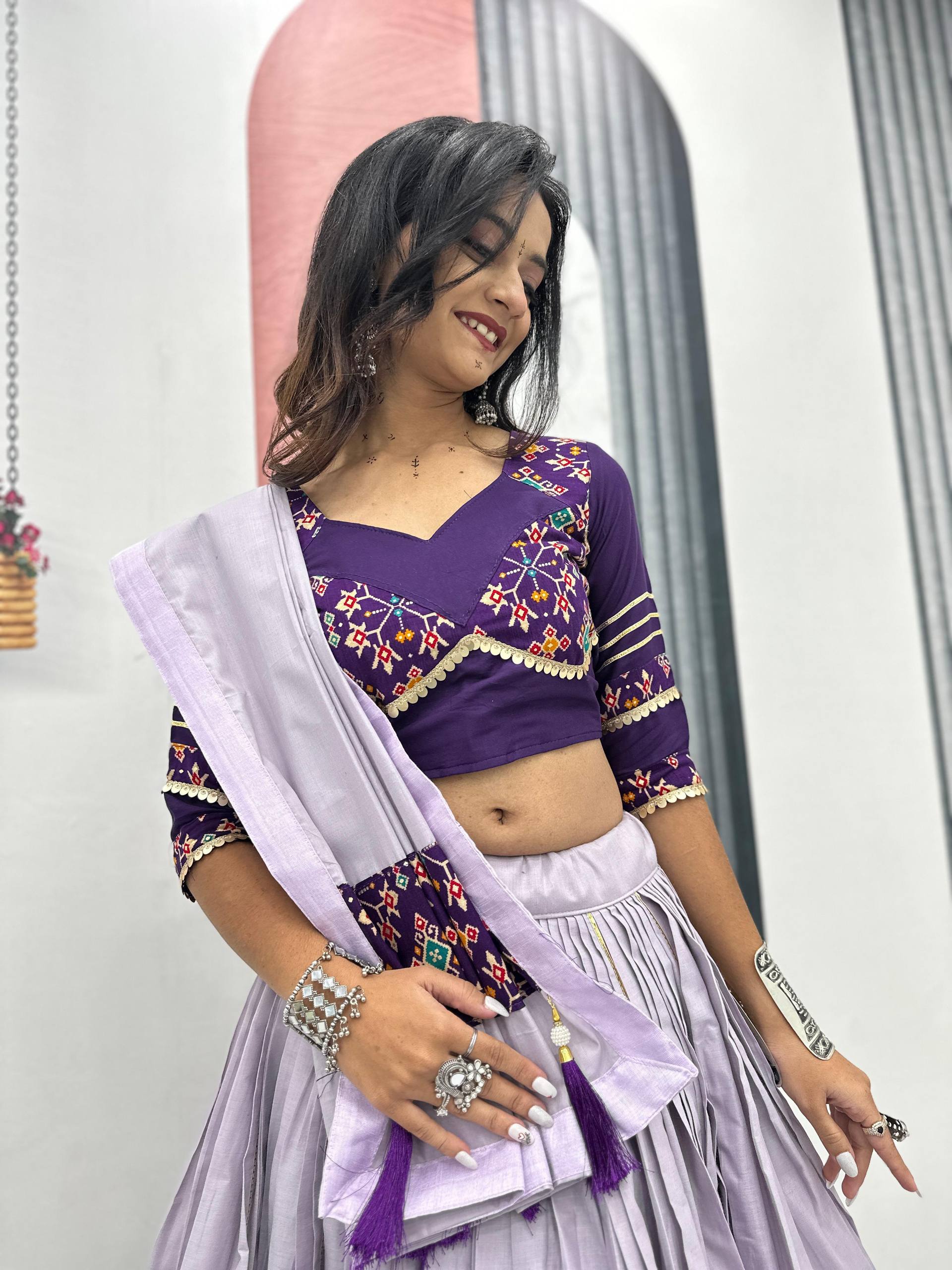 Navratri Special Wear Lavender Color Pure Cotton Lehenga Choli