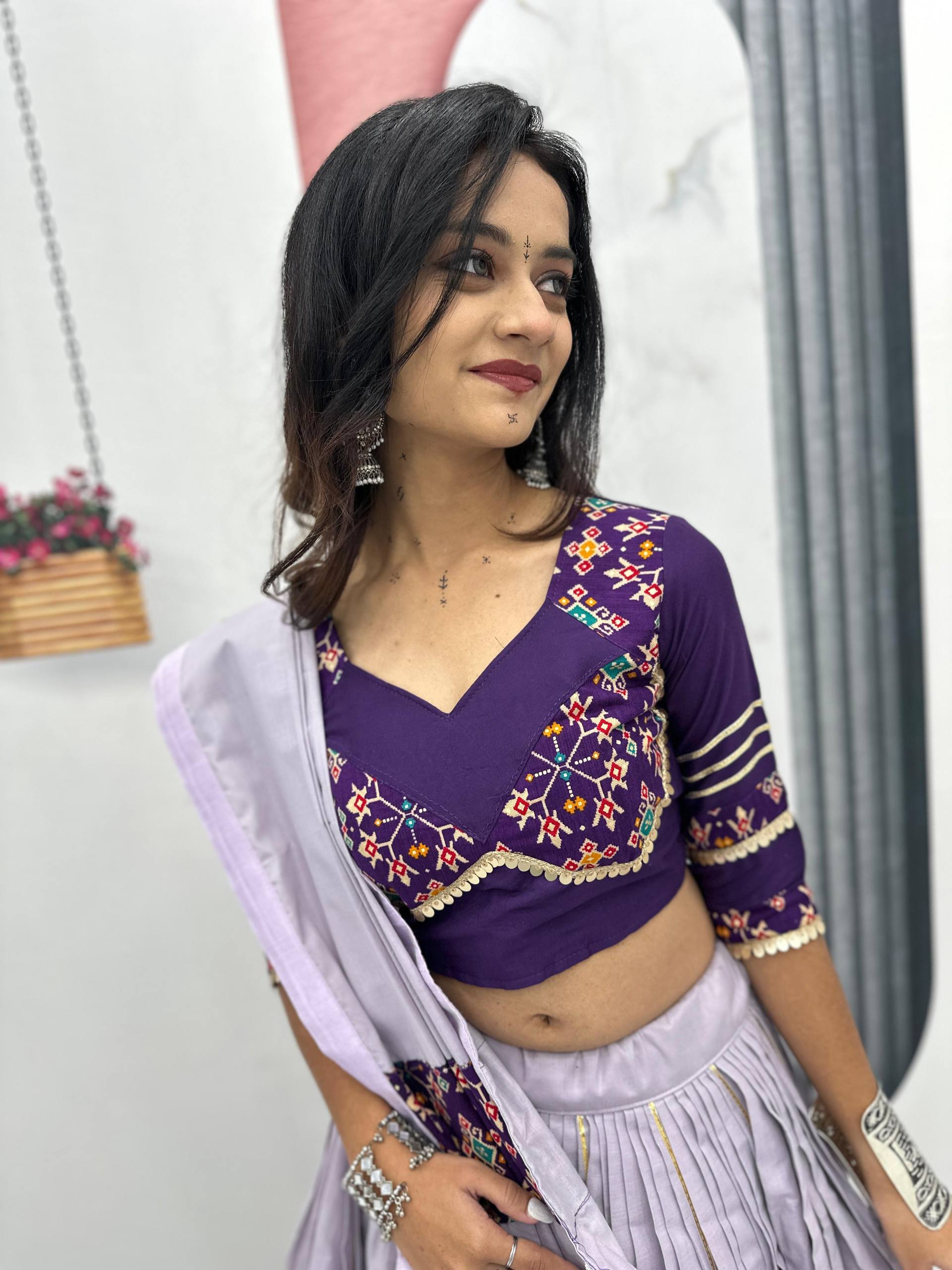 Navratri Special Wear Lavender Color Pure Cotton Lehenga Choli