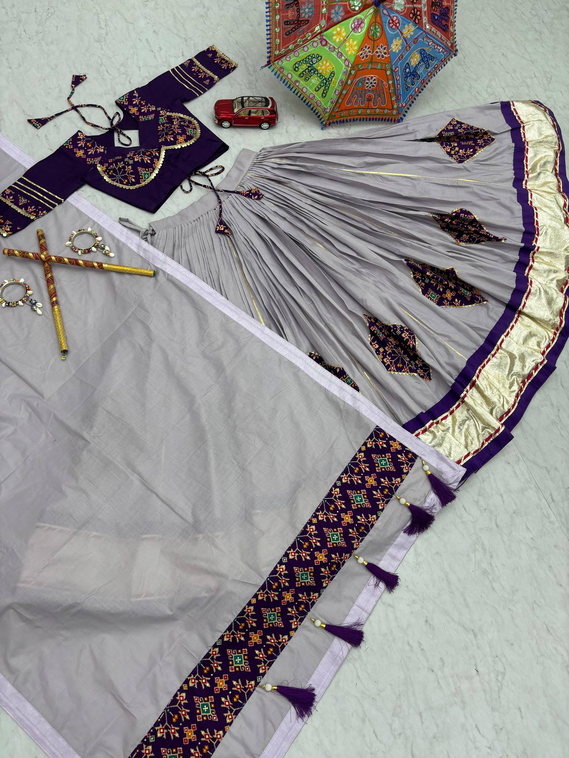 Navratri Special Wear Lavender Color Pure Cotton Lehenga Choli
