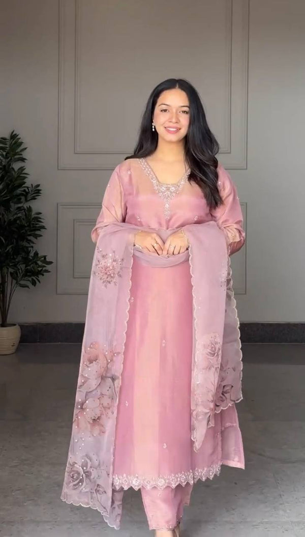Desinger Light Pink Color Embroidered Salwar Suit