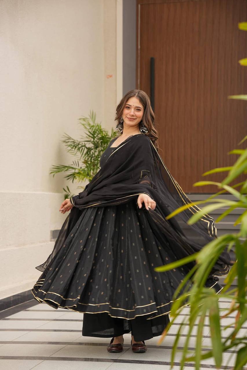 Luxury Black Color Maslin Fabric Digital Printed Work Anarkali Suit