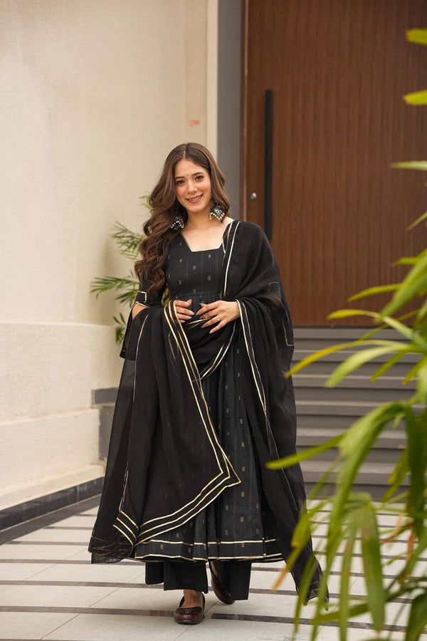 Luxury Black Color Maslin Fabric Digital Printed Work Anarkali Suit