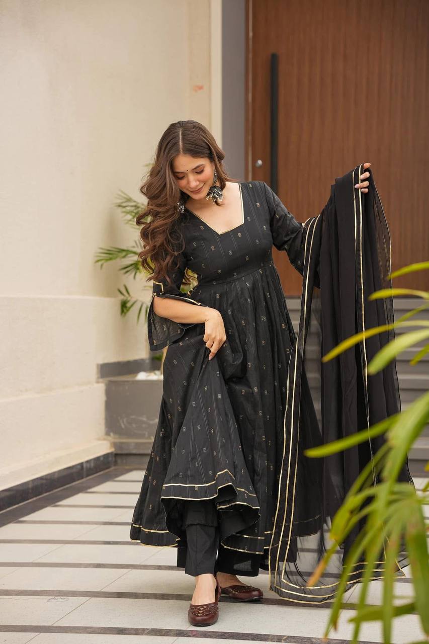 Luxury Black Color Maslin Fabric Digital Printed Work Anarkali Suit