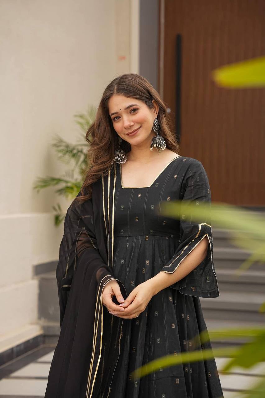 Luxury Black Color Maslin Fabric Digital Printed Work Anarkali Suit