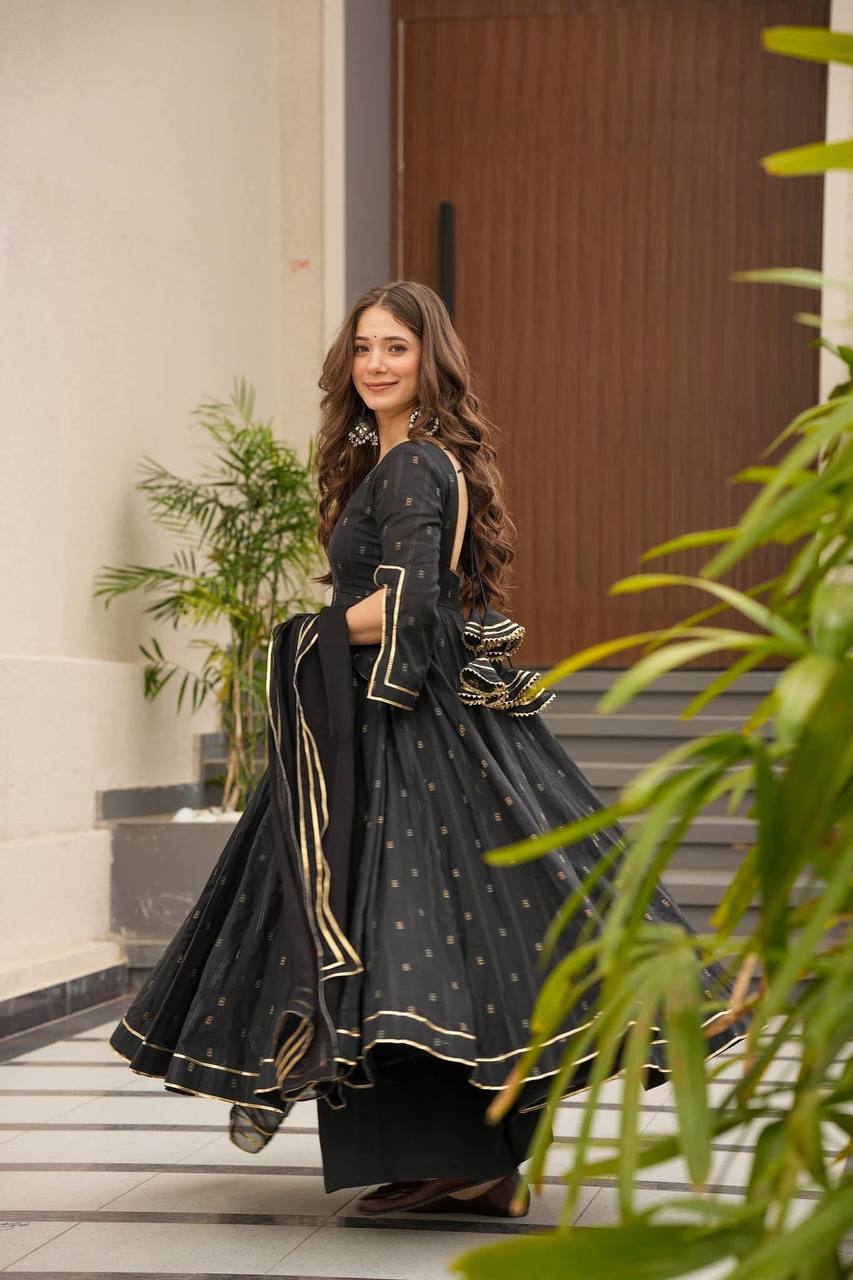 Luxury Black Color Maslin Fabric Digital Printed Work Anarkali Suit