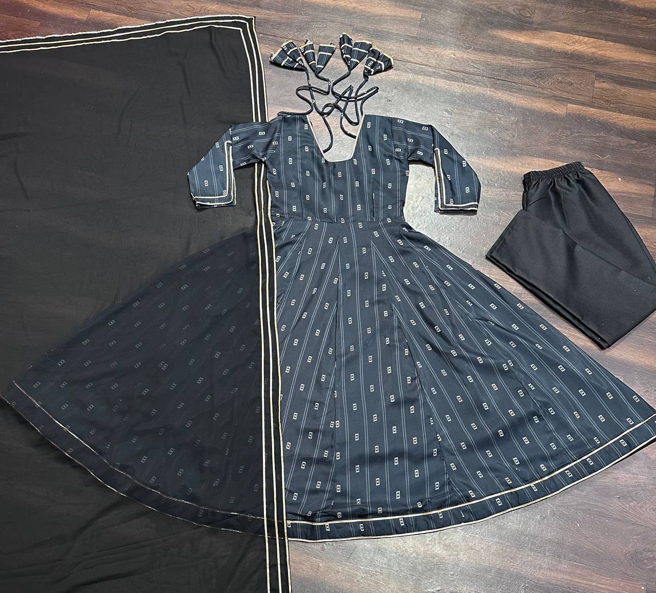 Luxury Black Color Maslin Fabric Digital Printed Work Anarkali Suit