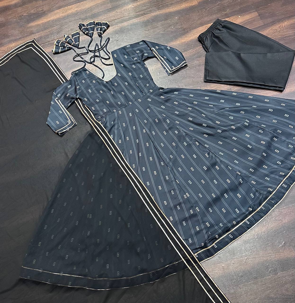 Luxury Black Color Maslin Fabric Digital Printed Work Anarkali Suit