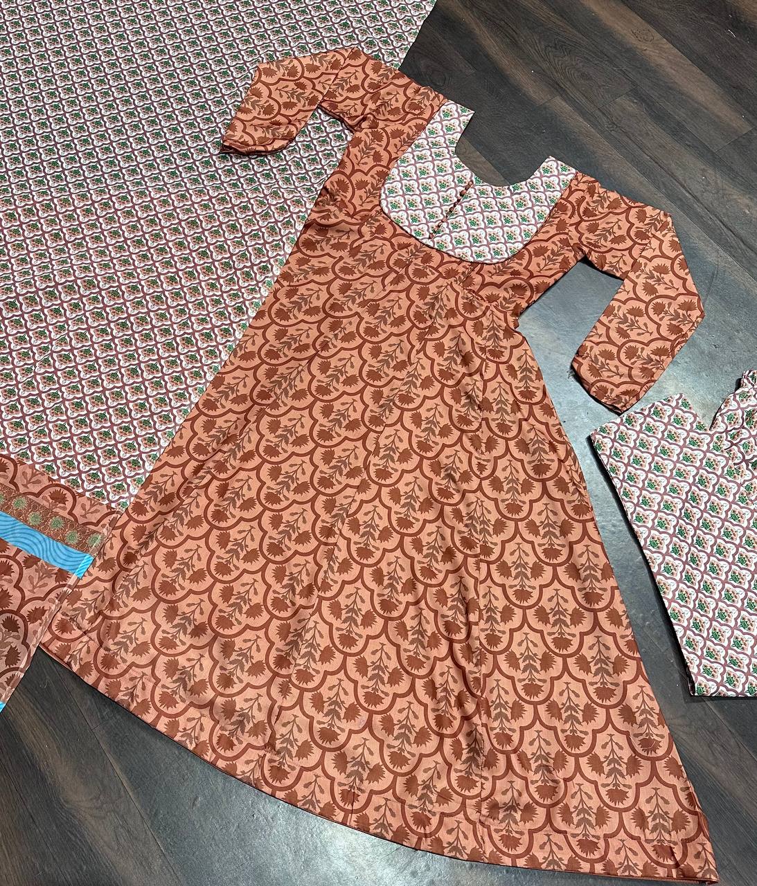 Wedding Wear Brown Color Maslin Fabric Digital Printed Work Anarkali Suit