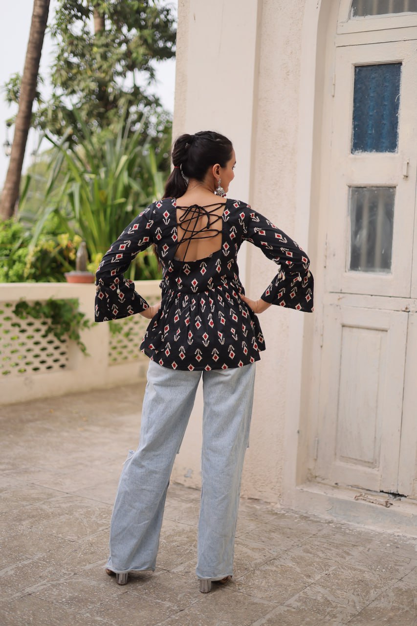 Navratri Specail Cotton Print With Kutchi Patch Work Navratri Top