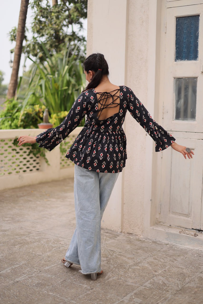Navratri Specail Cotton Print With Kutchi Patch Work Navratri Top