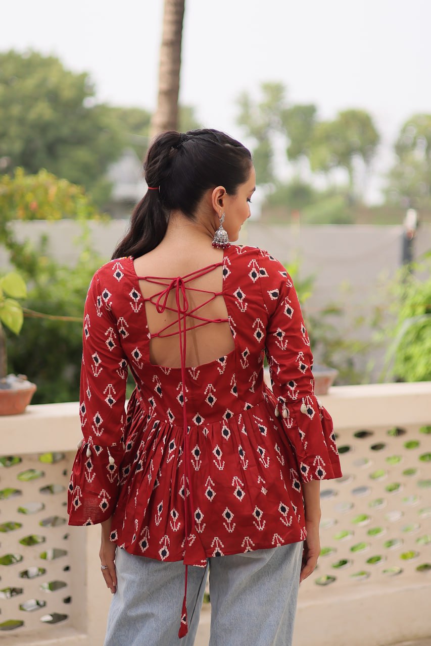 Navratri Specail Cotton Print With Kutchi Patch Work Navratri Top