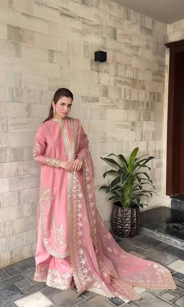 Beautiful Light Pink Color Embroidered Designer Palazzo Suit