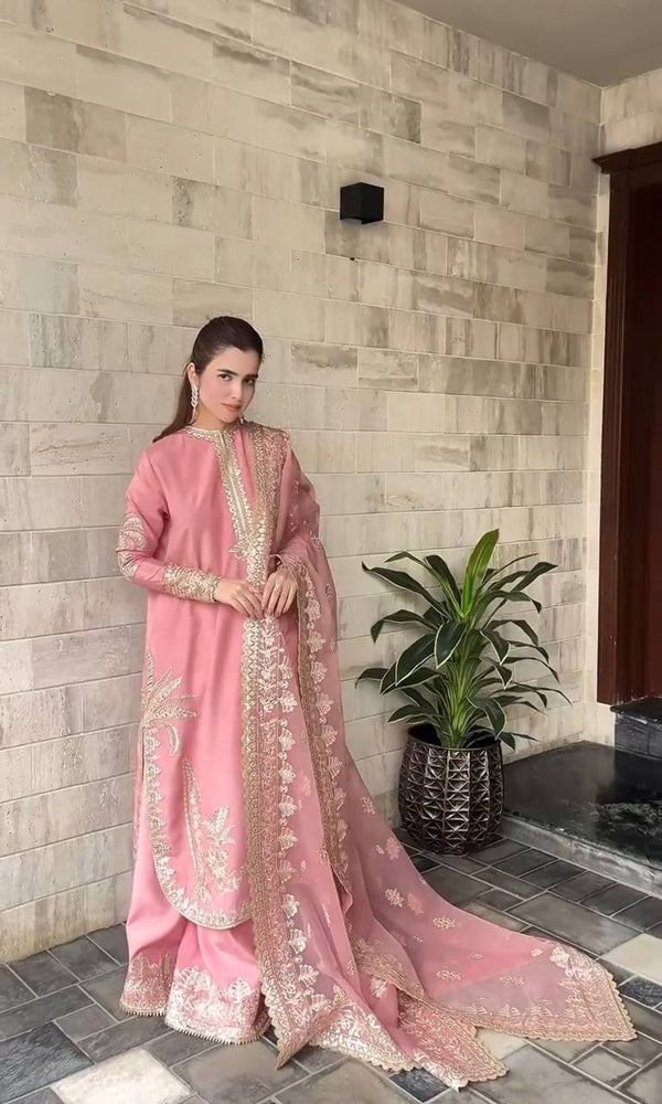 Beautiful Light Pink Color Embroidered Designer Palazzo Suit