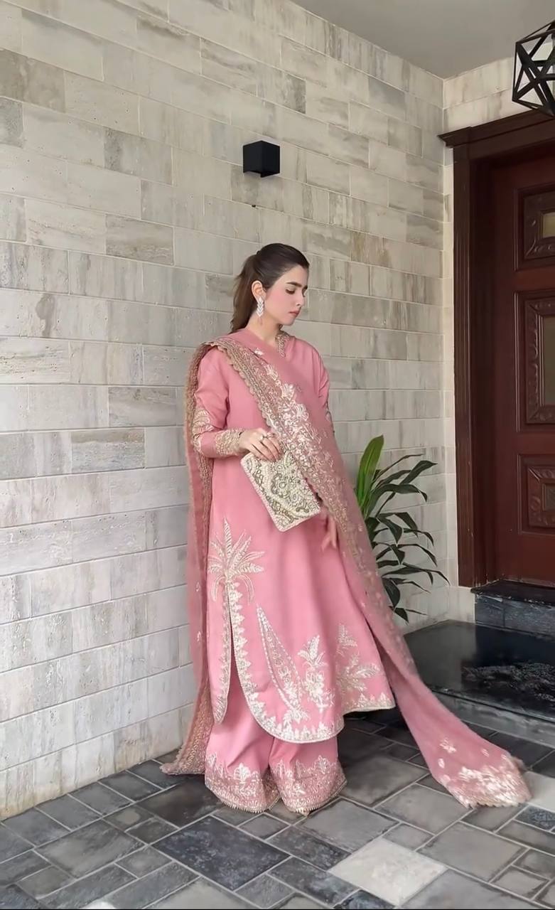 Beautiful Light Pink Color Embroidered Designer Palazzo Suit