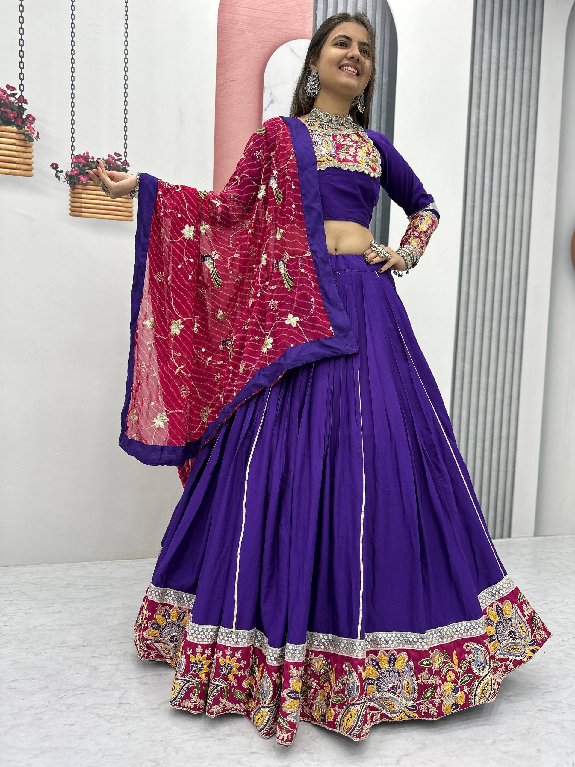 Dandiya Raas Wear Royal Blue Color Pure Cotton Lehenga Choli
