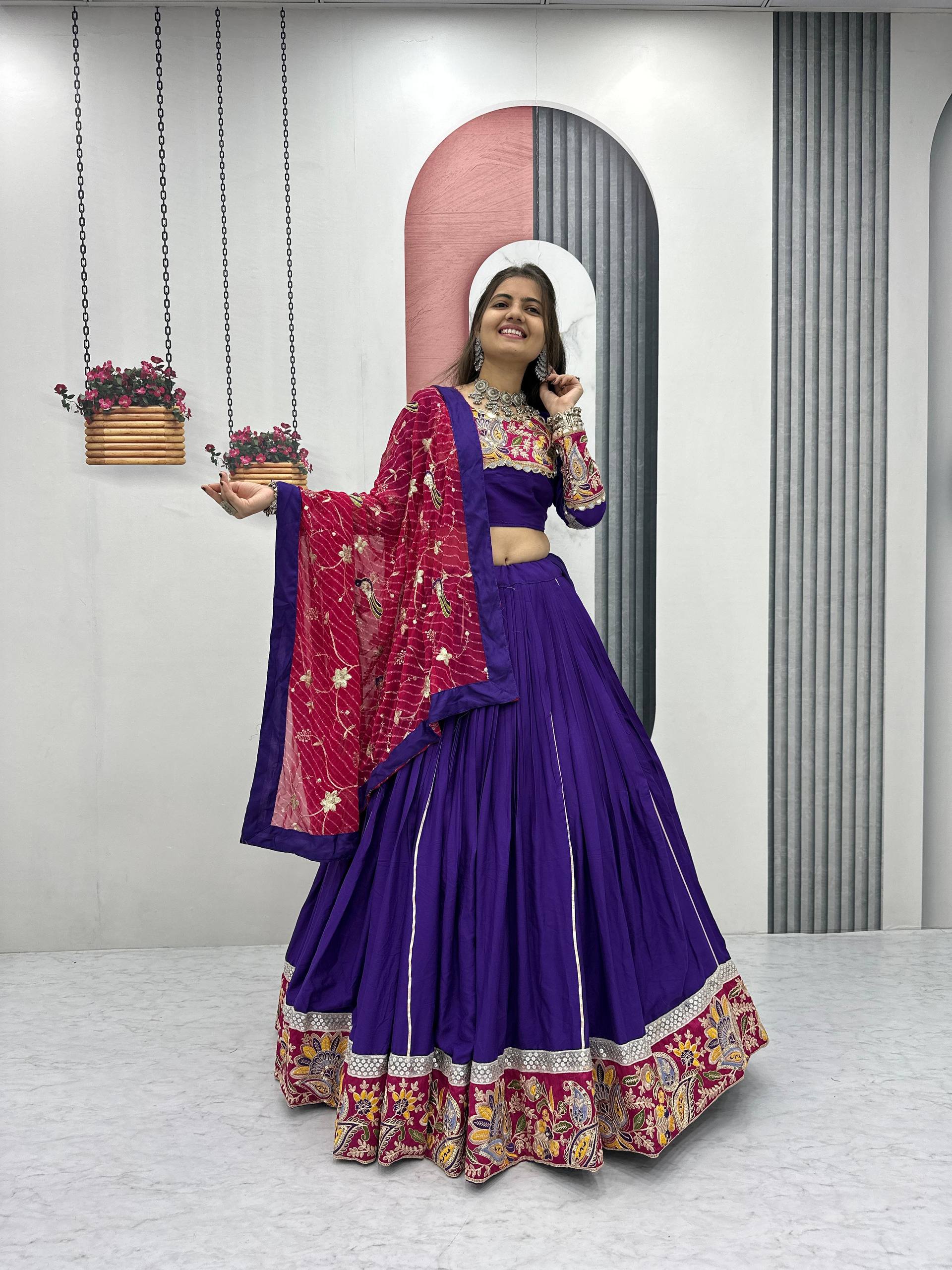 Dandiya Raas Wear Royal Blue Color Pure Cotton Lehenga Choli