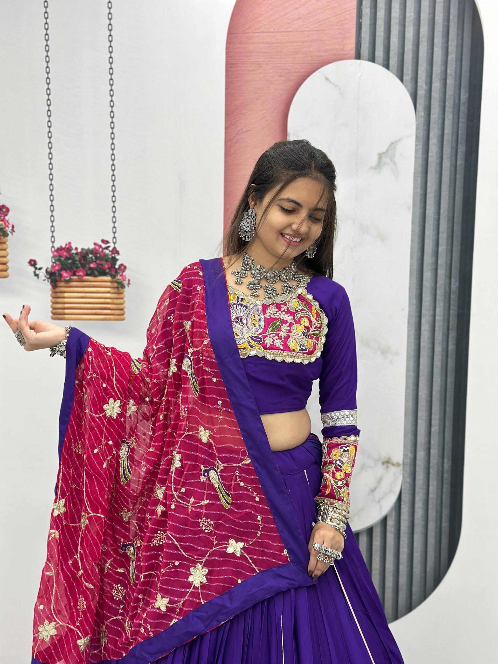 Dandiya Raas Wear Royal Blue Color Pure Cotton Lehenga Choli