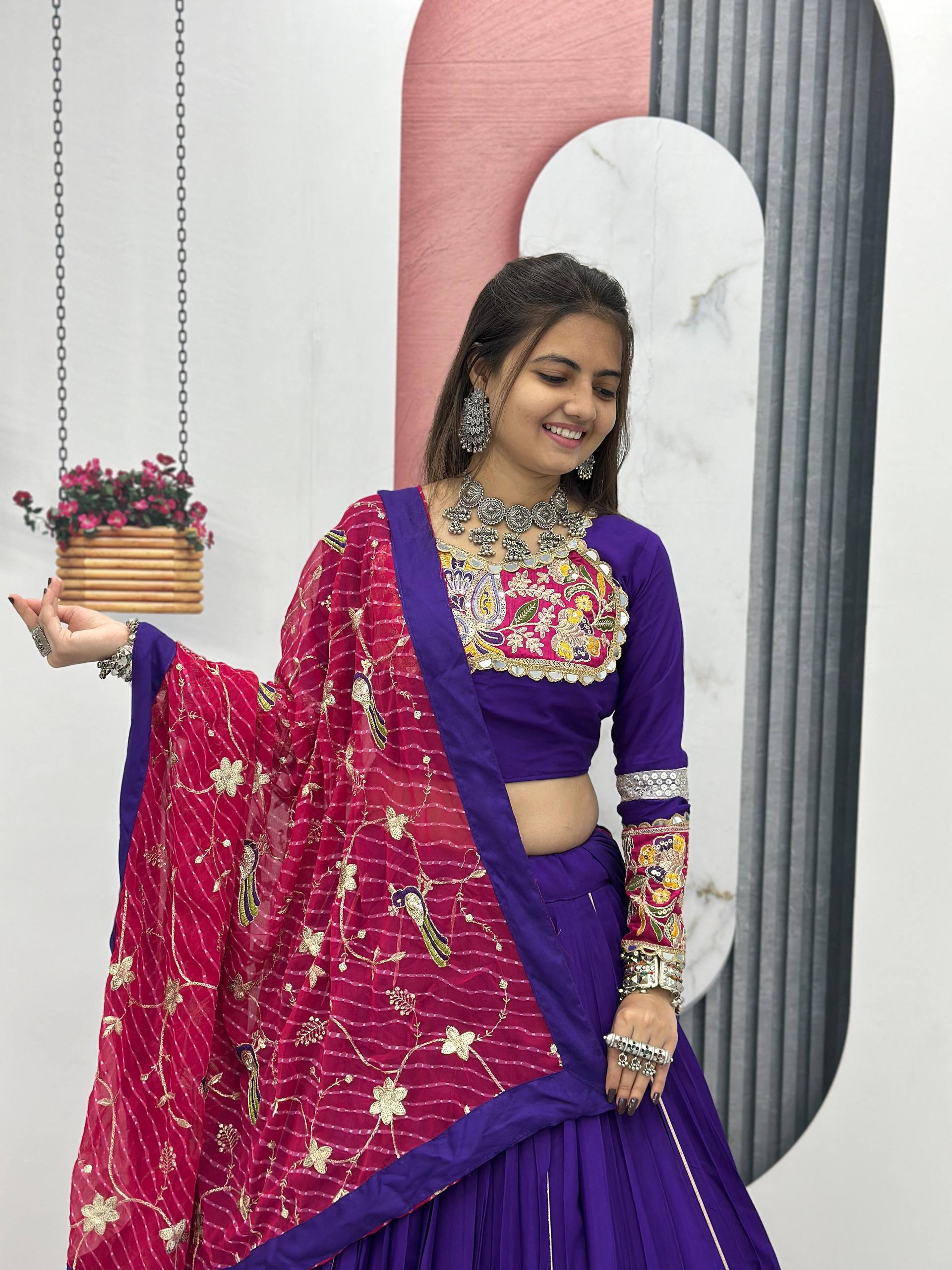 Dandiya Raas Wear Royal Blue Color Pure Cotton Lehenga Choli