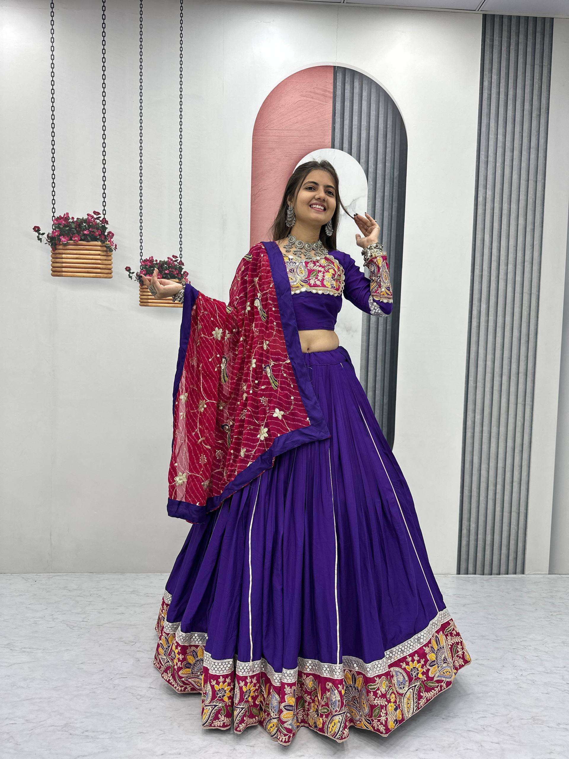 Dandiya Raas Wear Royal Blue Color Pure Cotton Lehenga Choli