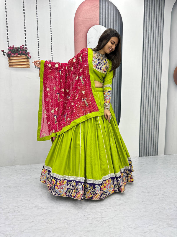 Dandiya Raas Wear Green Color Pure Cotton Lehenga Choli