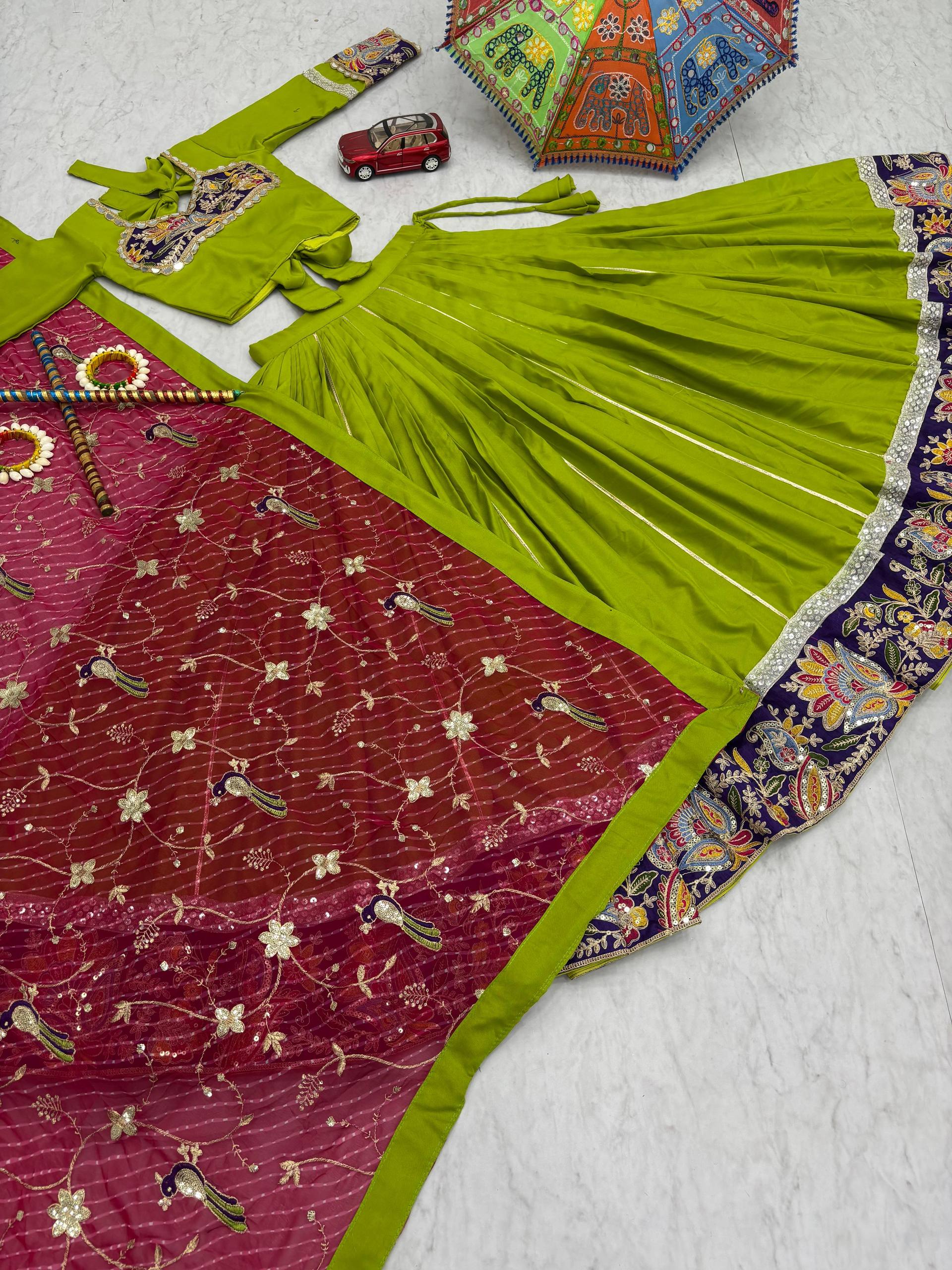 Dandiya Raas Wear Green Color Pure Cotton Lehenga Choli