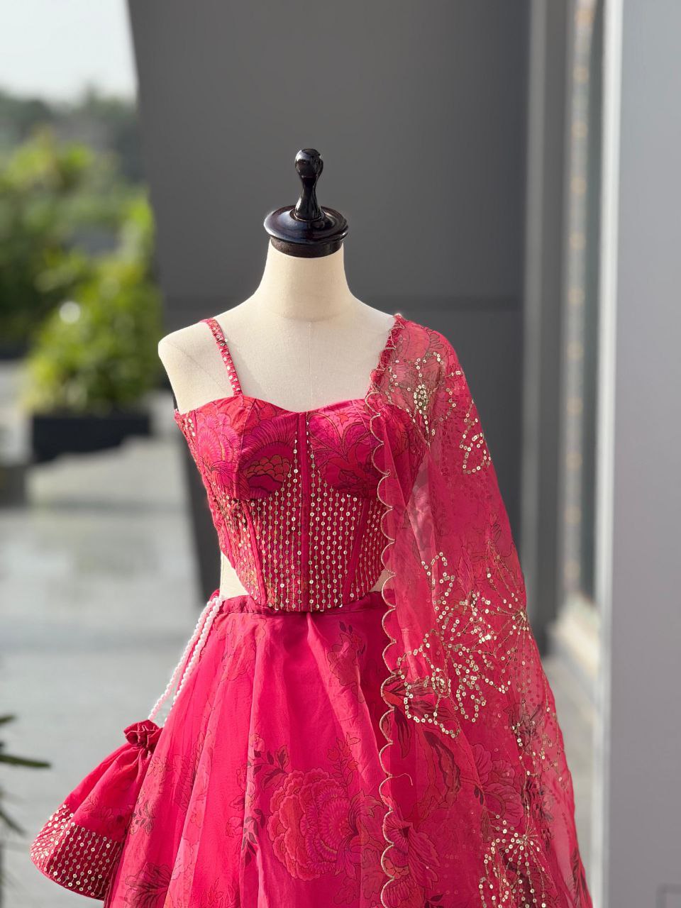 Wedding Wear Pink Color Digital Printed Lehenga Set With Designer Batwa