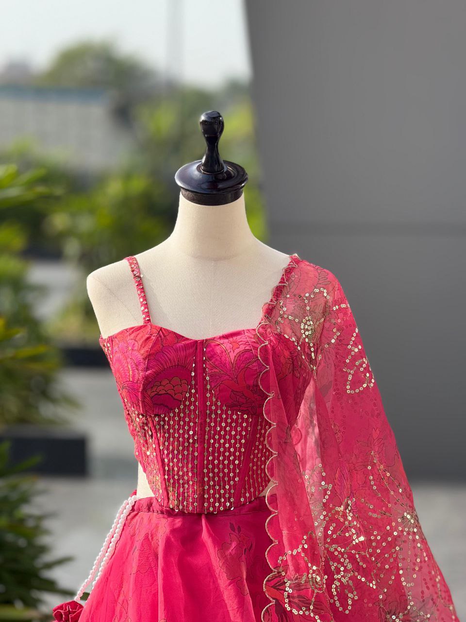 Wedding Wear Pink Color Digital Printed Lehenga Set With Designer Batwa