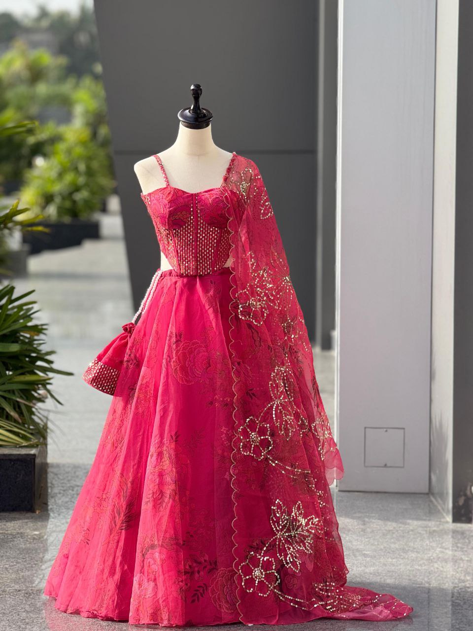 Wedding Wear Pink Color Digital Printed Lehenga Set With Designer Batwa